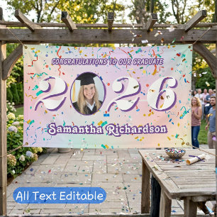 Elegant Pastel Class of 2025 Confetti Name Foto Banner