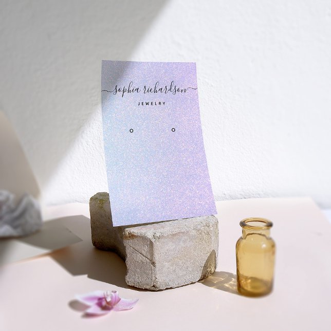 Elégant Pastel Dreamy | Carte d'affichage de l'ore (A dreamy, pastel colored earring display card with a glitter look)