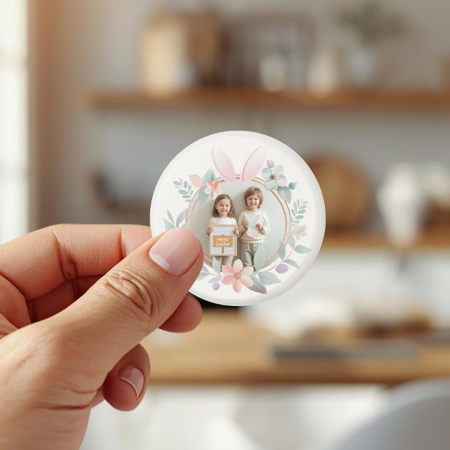 Elegant Pastel Easter Photo Frame with Bunny Ears  Magnet (Von Creator hochgeladen)