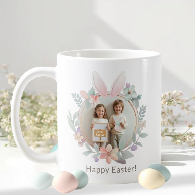 Elegant Pastel Easter Photo Mug | Bunny Frame Kaffeetasse (Von Creator hochgeladen)