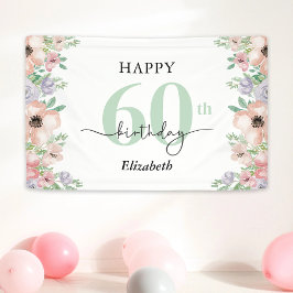 Elegant Pastel Floral 60th Birthday Party  Banner