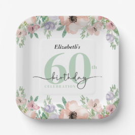 Elegant Pastel Floral 60th Birthday Party Pappteller