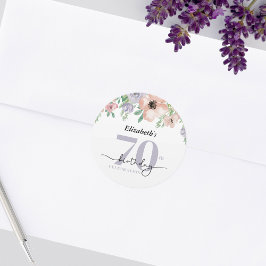 Elegant Pastel Floral 70. Geburtstagsparty Runder Aufkleber