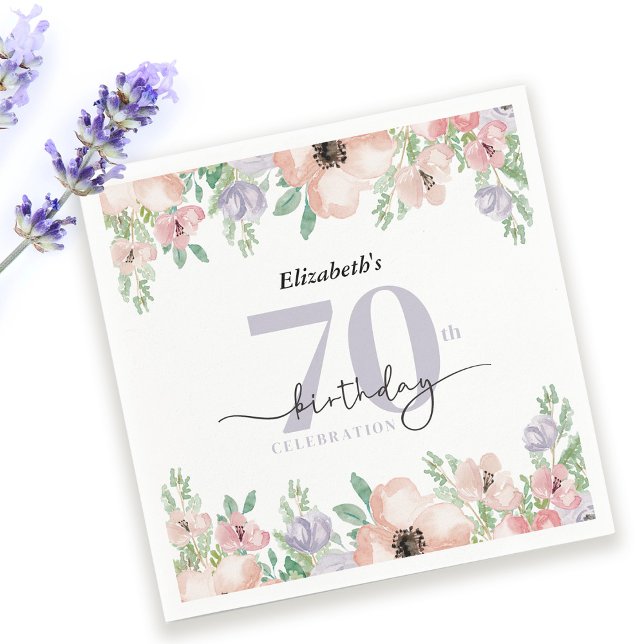 Elegant Pastel Floral 70th Birthday Party Serviette (Von Creator hochgeladen)