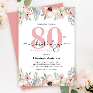 Elegant Pastel Floral 80. Geburtstagsparty Einladung