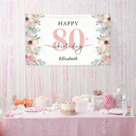 Elegant Pastel Floral 80th Birthday Party  Banner