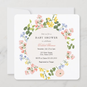 Elégant Pastel Floral Baby shower Invitation