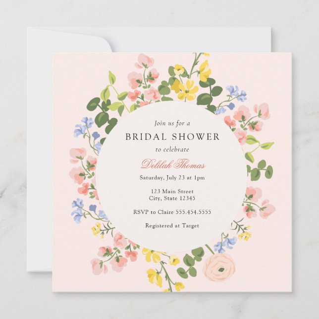 Elégant Pastel Floral Bridal Shower Invitation (Devant)