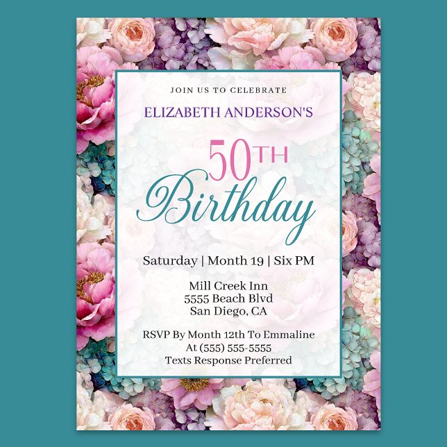 Elegant Pastel Floral Garden 50th Birthday Einladung (Von Creator hochgeladen)