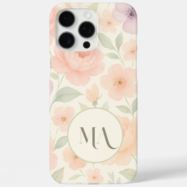 Élégant Pastel Floral Monogram coque iphone (Verso)