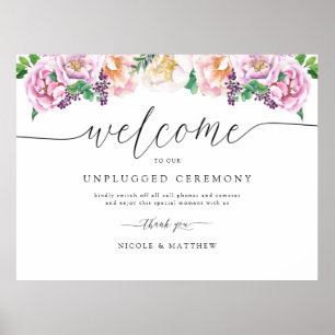 Elegant Pastel Floral Unplugged Zeremony Sign Poster