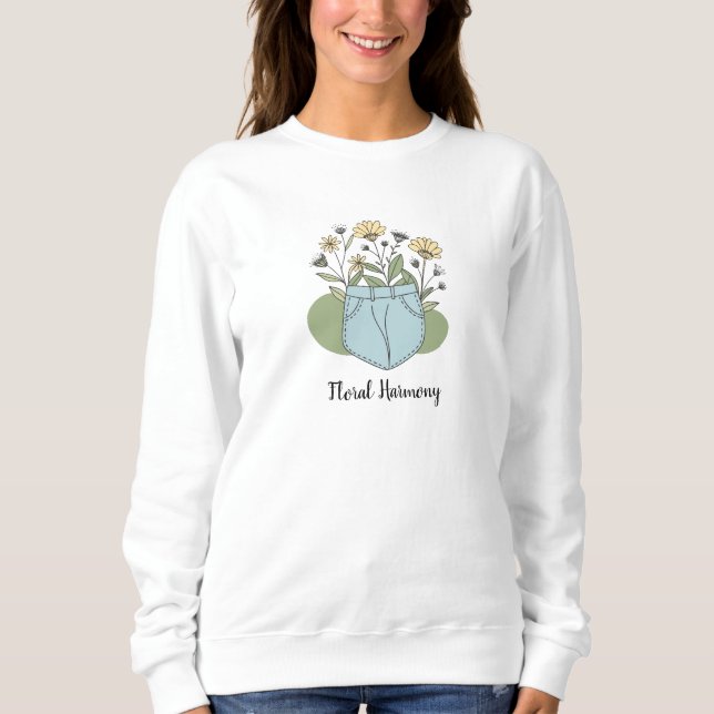 Elegant Pastel Flower Line Art, Minimal Aesthetic Sweatshirt (Vorderseite)