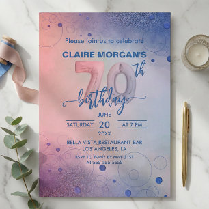 Elegant Pastel Foil Balloons 70. Geburtstagsparty Einladung