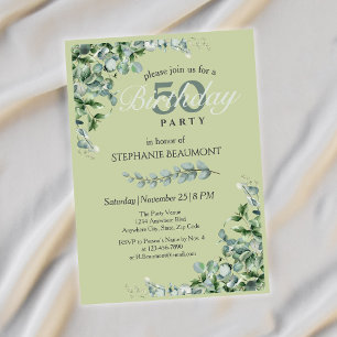 Elegant Pastel Green Blume Frauen 50. Geburtstag Einladung