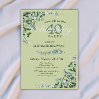 Elegant Pastel Green Flower Women's 40th Birthday  Einladung
