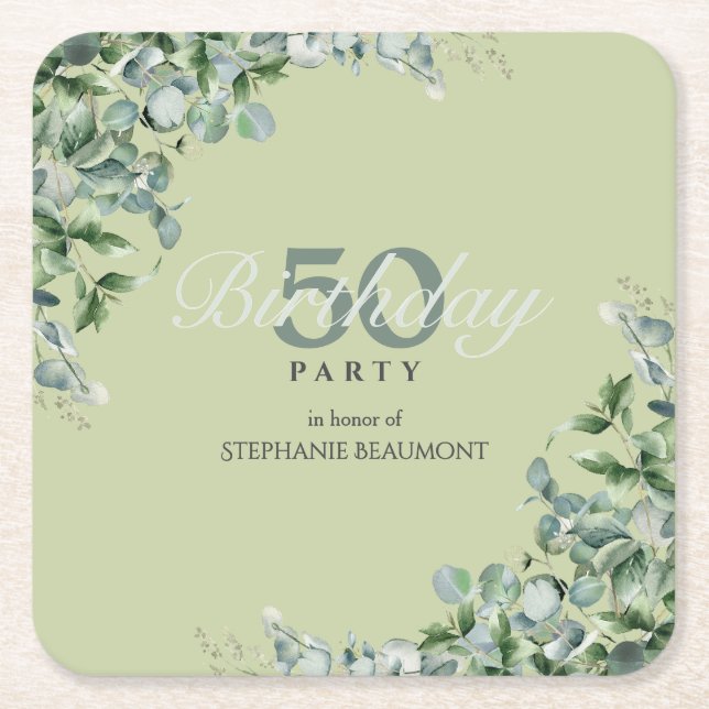 Elegant Pastel Green Flower Women's 50th Birthday  Rechteckiger Pappuntersetzer (Vorderseite)