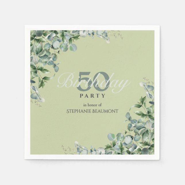 Elegant Pastel Green Flower Women's 50th Birthday  Serviette (Vorderseite)