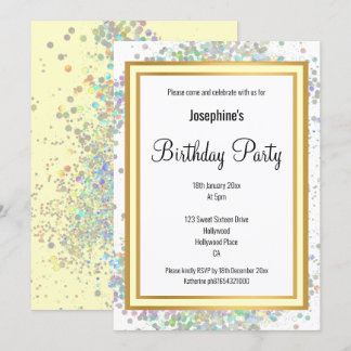 ELEGANT PASTEL HOLOGRAPHIC LEMON GOLD BIRTHDAY EINLADUNG