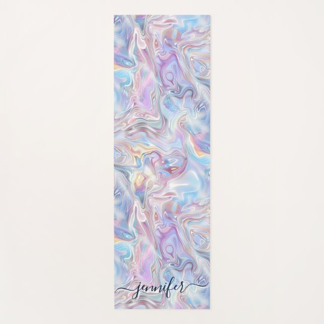 Elegant Pastel Holographic Marble Swirls Girly Yogamatte (Vorderseite)
