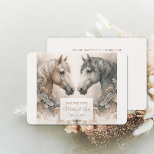 Élégant Pastel Horses Mariage Enregistrer La Carte