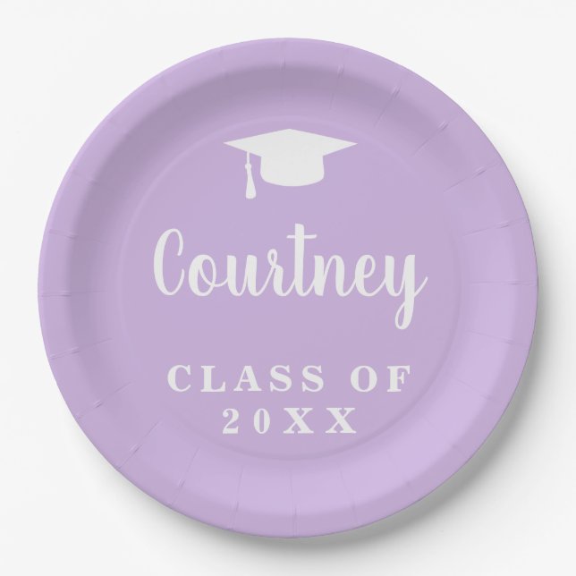 Elegant Pastel Lila Skriptname Graduation Cap Pappteller (Vorderseite)