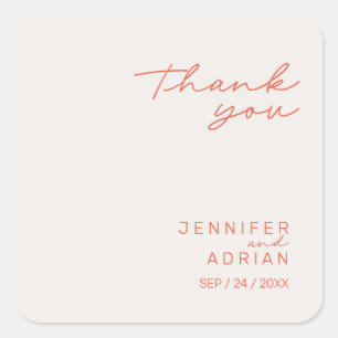 Elegant Pastel Minimal Danke Wedding Square Quadratischer Aufkleber