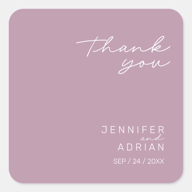 Elegant Pastel Minimal Danke Wedding Square S Quadratischer Aufkleber (Vorderseite)