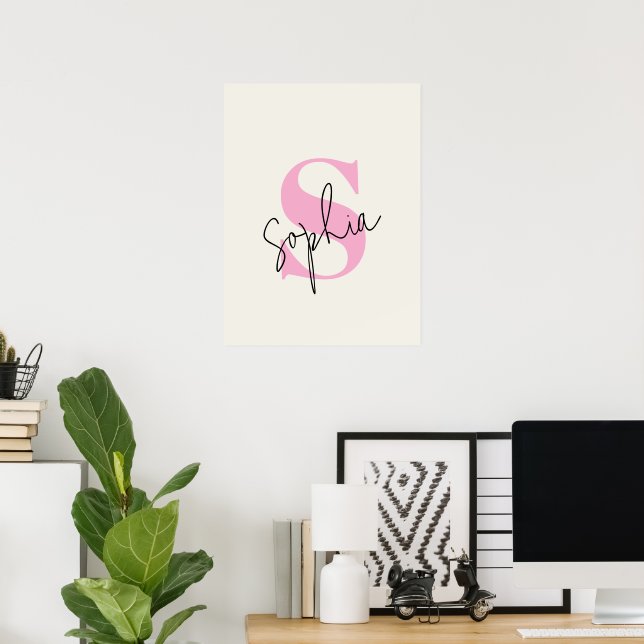 Elégant Pastel Monogram Poster personnalisé (Bureau à domicile)