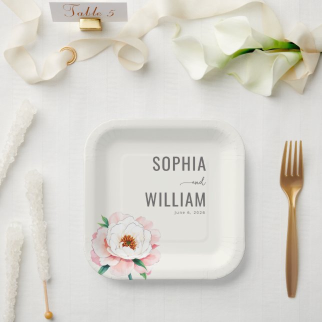 Elegant Pastel Peony Pappteller (Hochzeit)