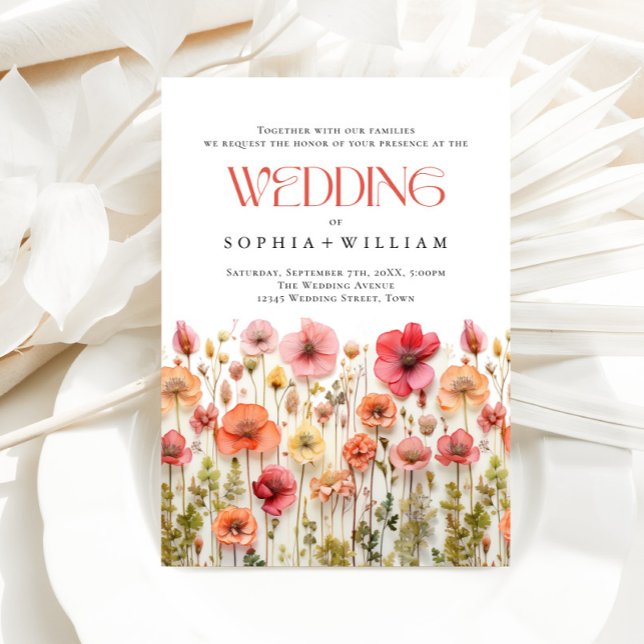Elegant Pastel Pink Boho Wild Blume Hochzeit Einladung (Von Creator hochgeladen)