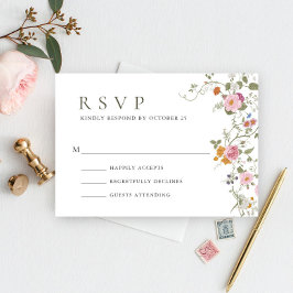 Elegant Pastel Pink Boho Wild Blume Hochzeit RSVP Karte