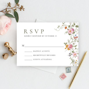 Elegant Pastel Pink Boho Wild Blume Hochzeit RSVP Karte