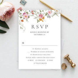 Elegant Pastel Pink Boho Wild Blume Hochzeit RSVP Karte