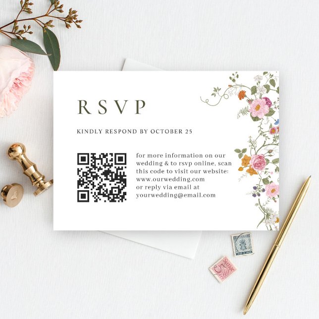 Elegant Pastel Pink Boho Wild Blume Wedding RSVP Karte (Von Creator hochgeladen)