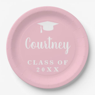 Elegant Pastel Pink Script Name Graduation Cap Pappteller
