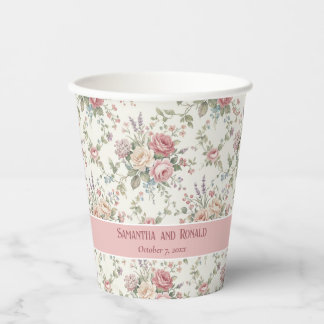 Elegant Pastel Roses Shabby Chic Wedding Pappbecher