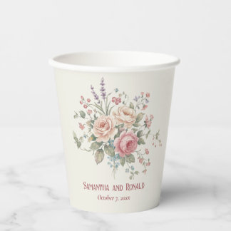 Elegant Pastel Roses Shabby Chic Wedding Pappbecher