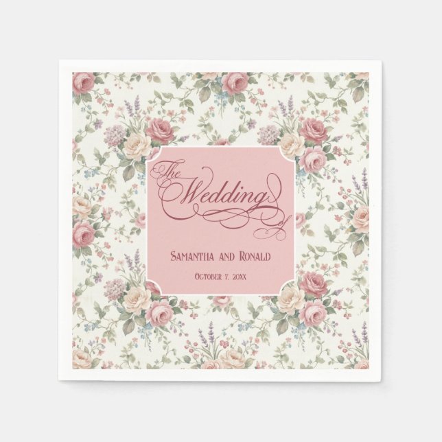 Elegant Pastel Roses Shabby Chic Wedding  Serviette (Vorderseite)