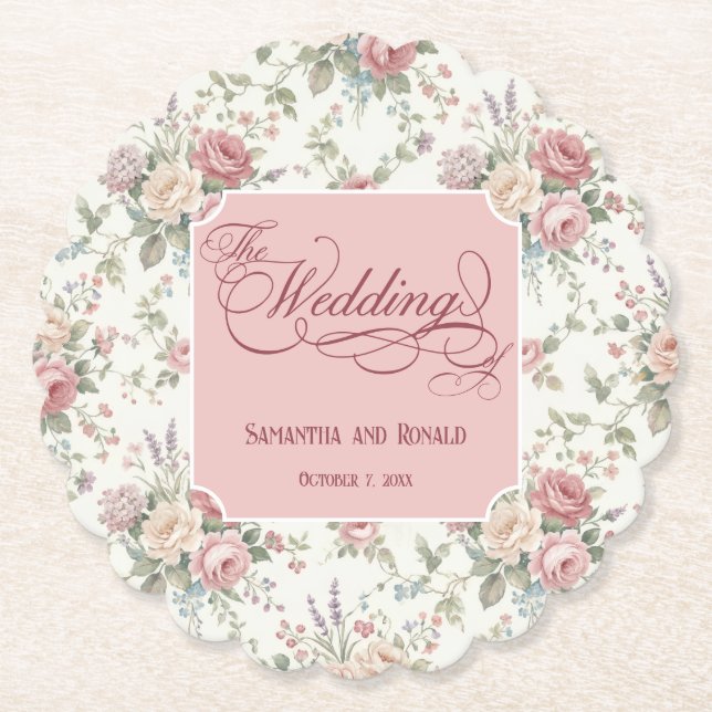 Elegant Pastel Roses Shabby Chic Wedding  Untersetzer (Vorderseite)