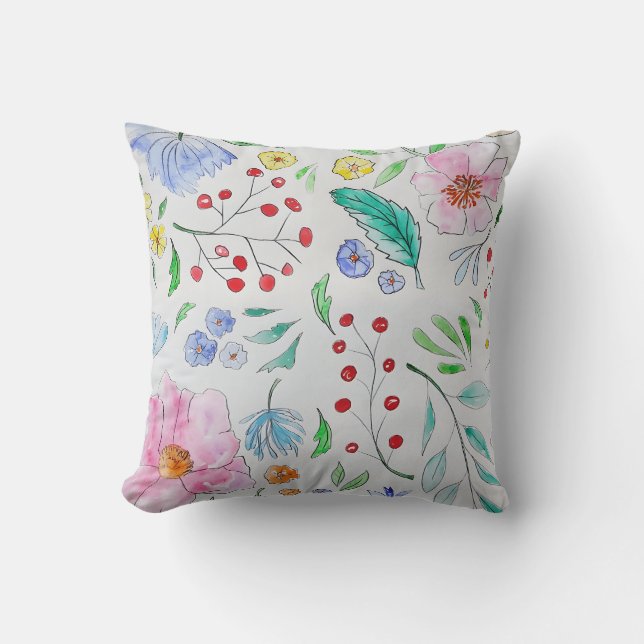 Elegant Pastel Watercolor Floral PatteThrow Pillow Kissen (Vorderseite)