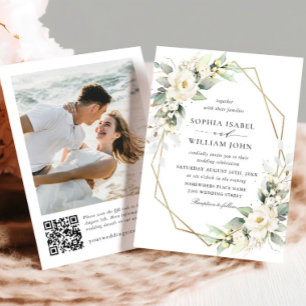 Elegant Pastel White Roses Eucalyptus Wedding Einladung