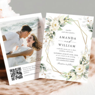 Elegant Pastel White Roses Eucalyptus Wedding Einladung