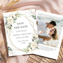 Elegant Pastel White Roses Eucalyptus Wedding Save The Date
