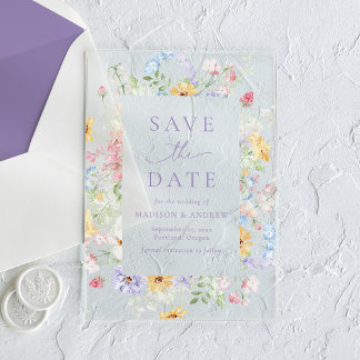Elegant Pastel Wildflower Wedding Save the Date Acryleinladungen