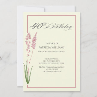 Elegant Pastel Wildflower Woman''s 40th Birthday Einladung