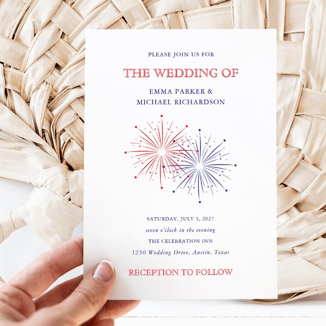 Elegant Patriotic Fireworks | 4th of July Wedding Einladung (Von Creator hochgeladen)