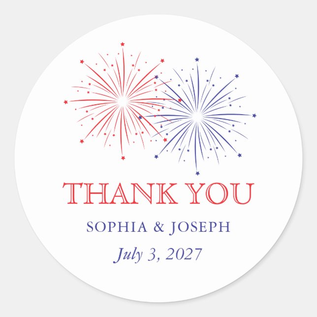 Elegant Patriotic Fireworks | 4th of July Wedding Runder Aufkleber (Vorderseite)