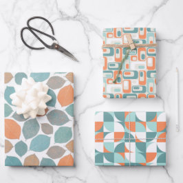 Elegant Patterns Aqua Teal Blue Mild Orange White Geschenkpapier Set