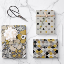 Elegant Patterns Mustard Beige Taupe Grey Geschenkpapier Set