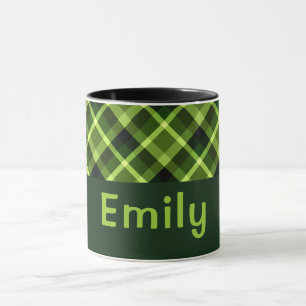 Elegant Pea Green Kariert Monogram 11 oz Tasse